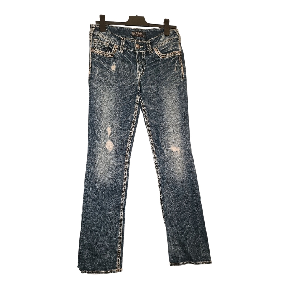 Silver Jeans Suki Flap Pocket Blue Distressed Jeans